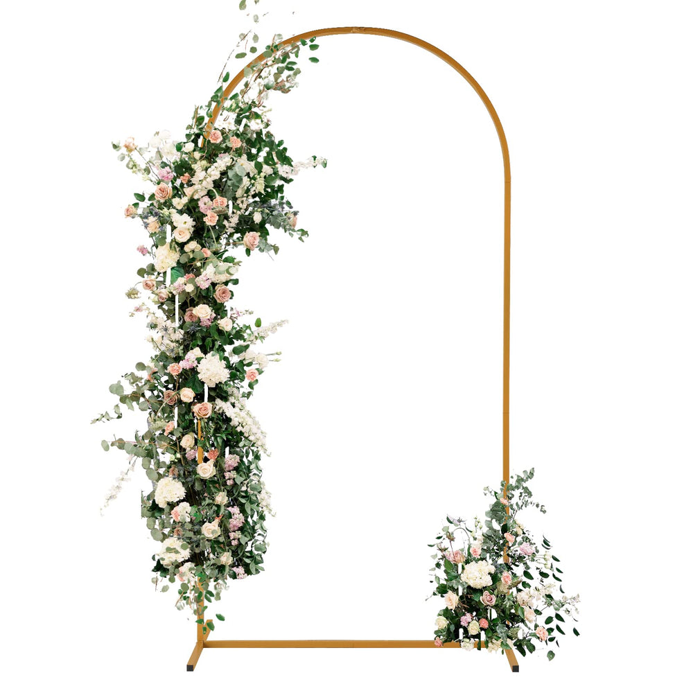 Outvita arch front view showing elegant gold finish and event focal point benefit