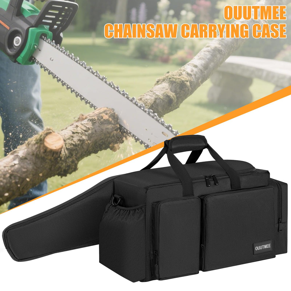 OUUTMEE case on jobsite carrying a 10-inch chainsaw ready for transport