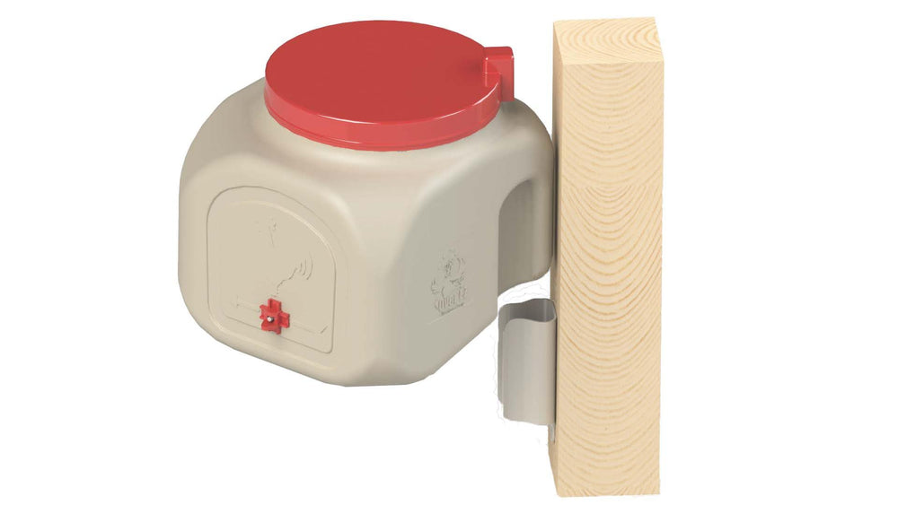 OverEZ waterer lid and handle detail for easy mounting and refills