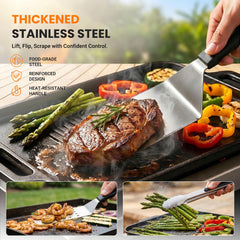 Overmont cast iron grill press detail highlighting weight and grease-draining ridges