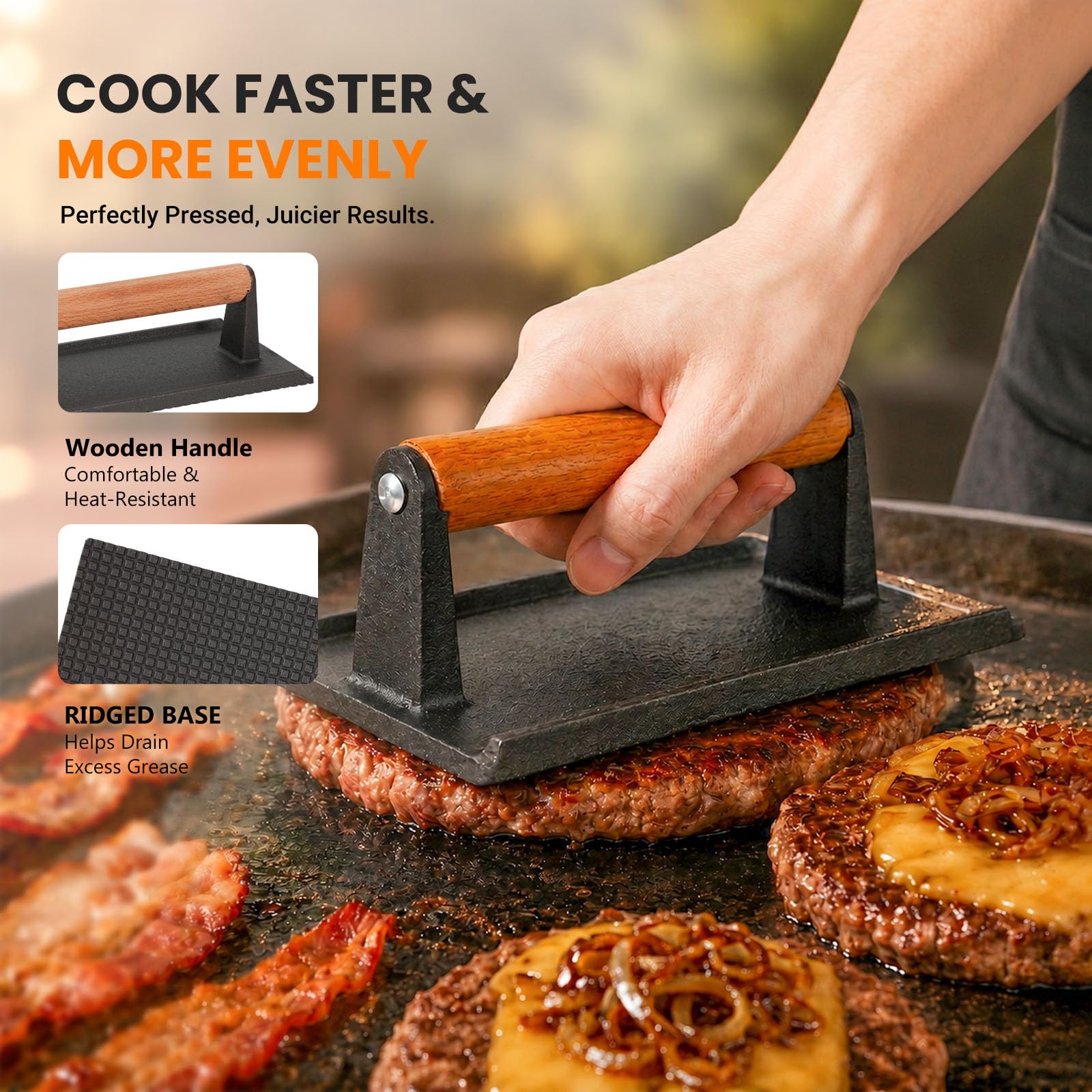 Overmont close-up of stainless steel spatula edge showing durability and precision