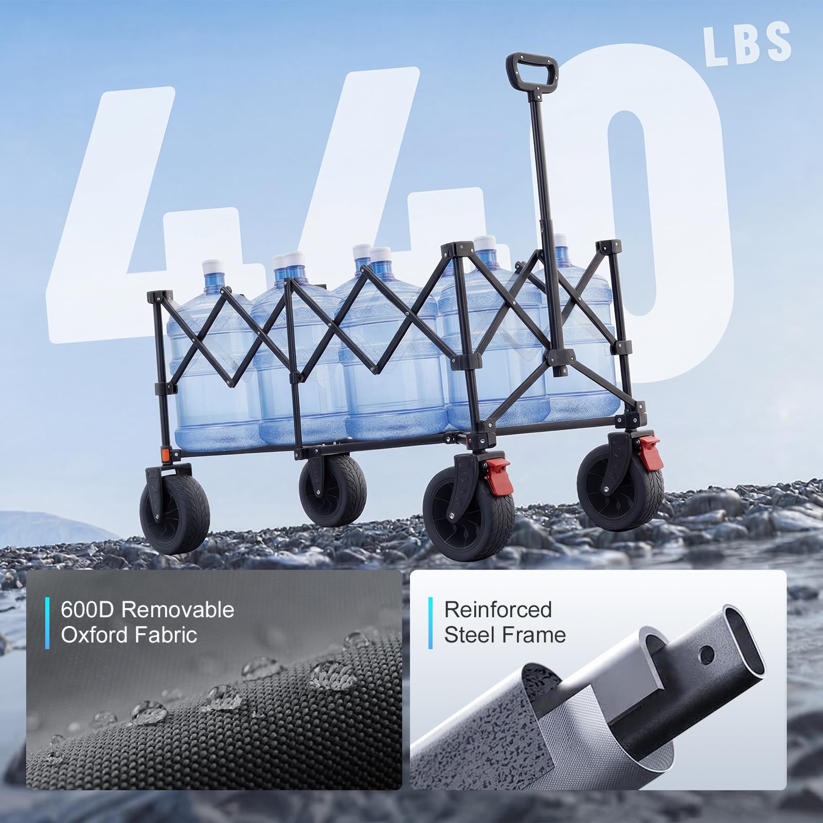 Overmont folded compact in car trunk for easy storage and transport