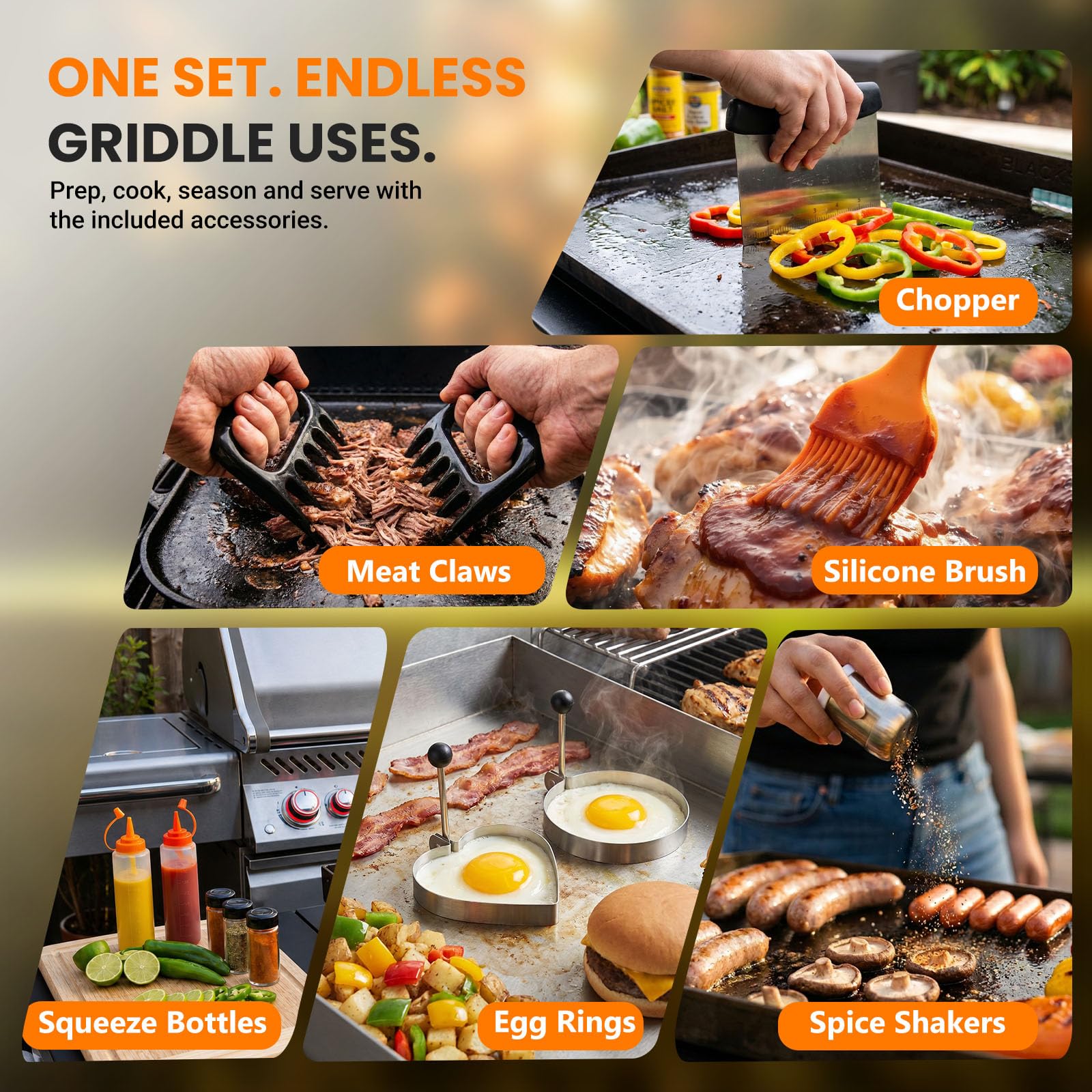 Overmont lifestyle shot of kit used at backyard griddle for reliable outdoor cooking