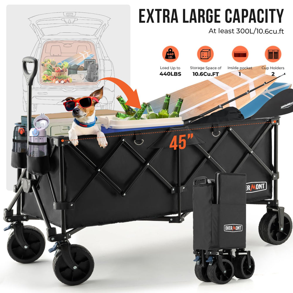 Overmont lifestyle image at beach showing easy transport of coolers and chairs