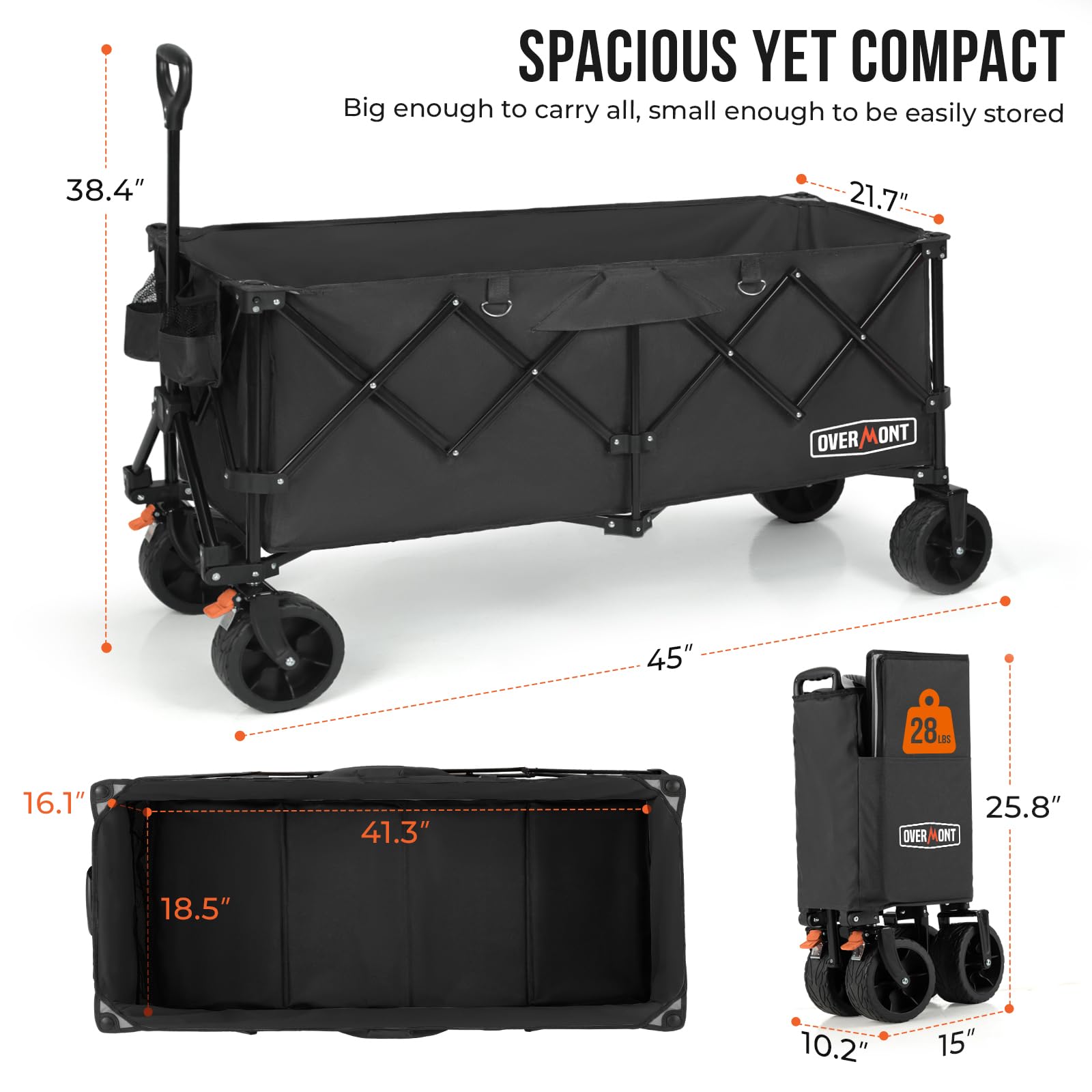 Overmont wagon loaded with camping gear illustrating high 300L capacity and organization