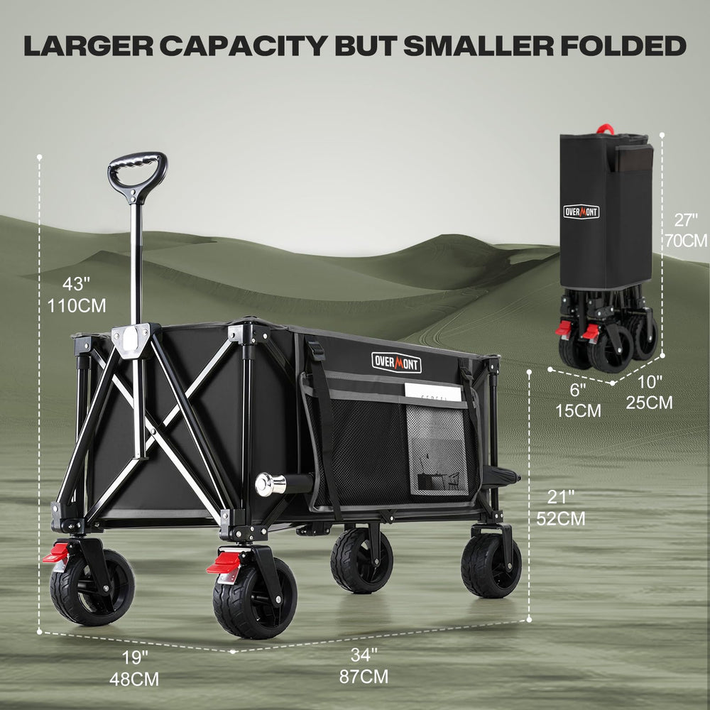 Overmont wagon in use at campsite hauling tents and supplies