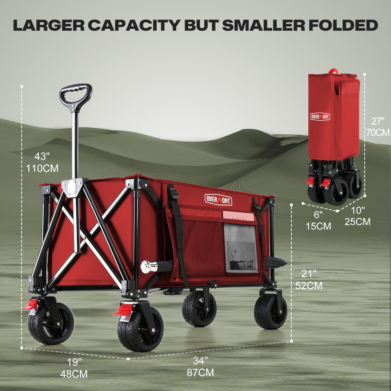 Overmont wagon loaded with camping gear showing heavy-duty capacity benefit