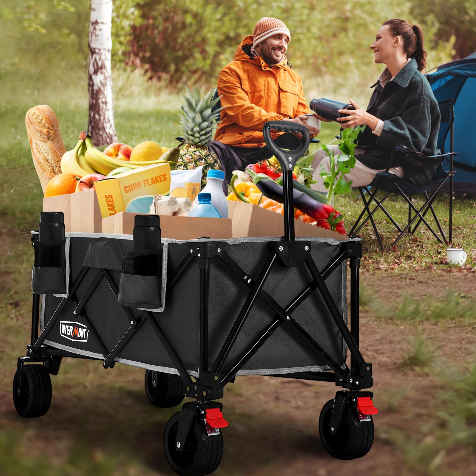 Overmont wagon side pocket holding long items for organized hauling