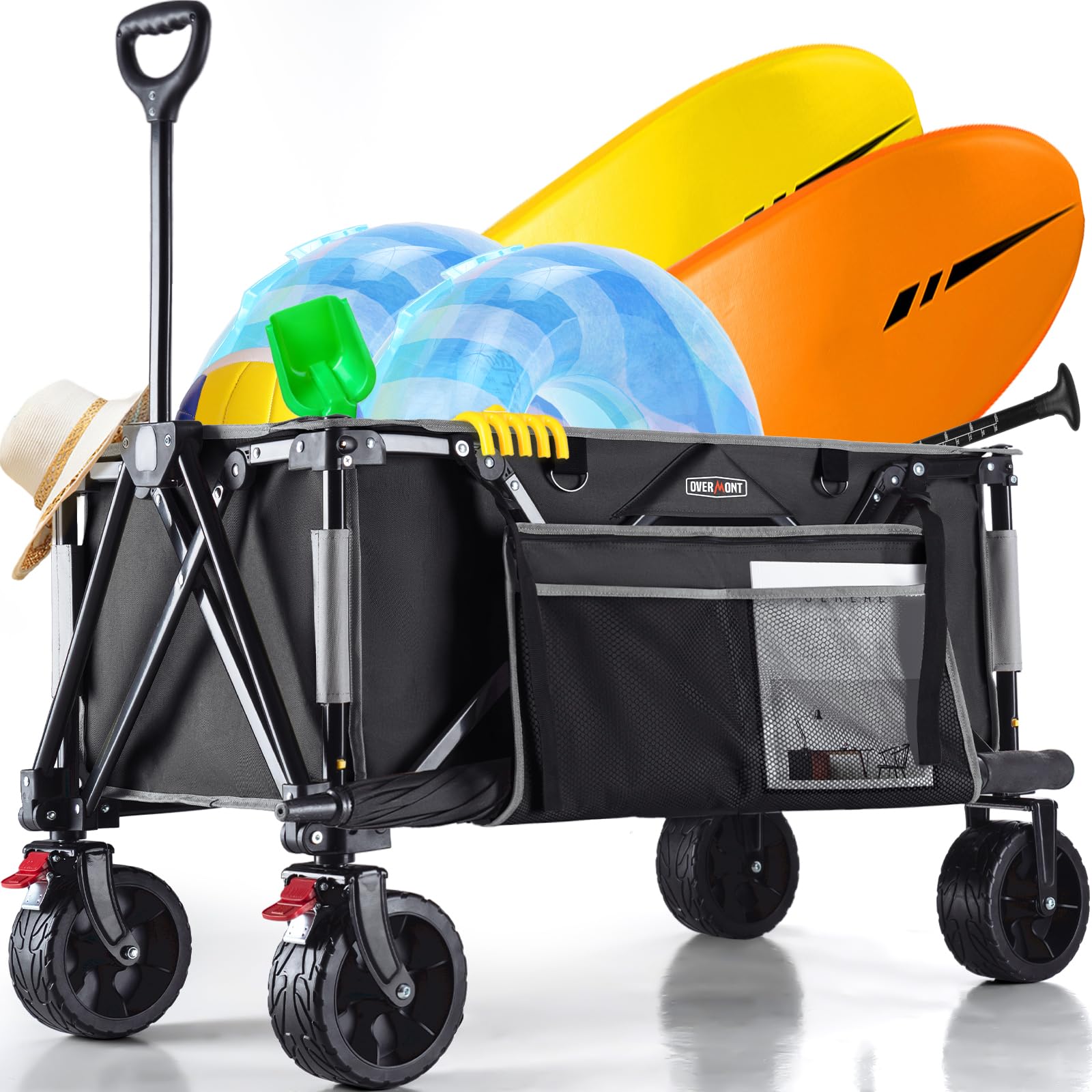 Overmont wagon stored in a car trunk saving space and time