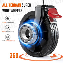 Overmont front wheel with brake and swivel for secure stops