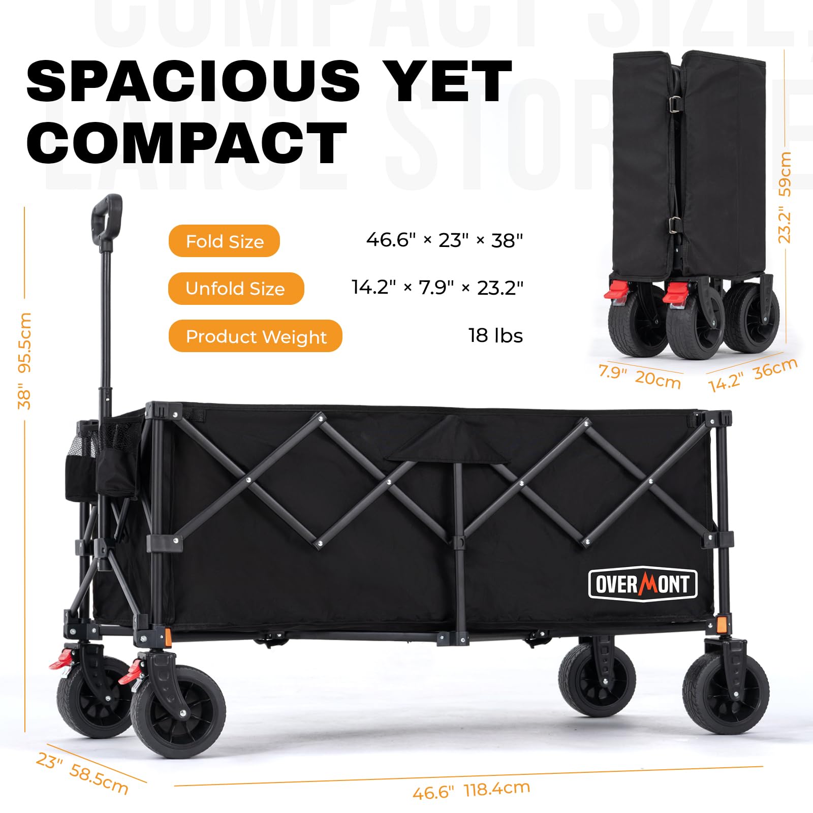 Overmont wheel detail with all-terrain rotating wheels for smooth control