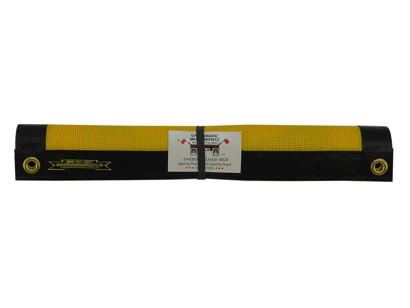 OVERSIZE WARNING PRODUCTS close-up of vinyl-coated poly-mesh texture ensuring airflow and durability