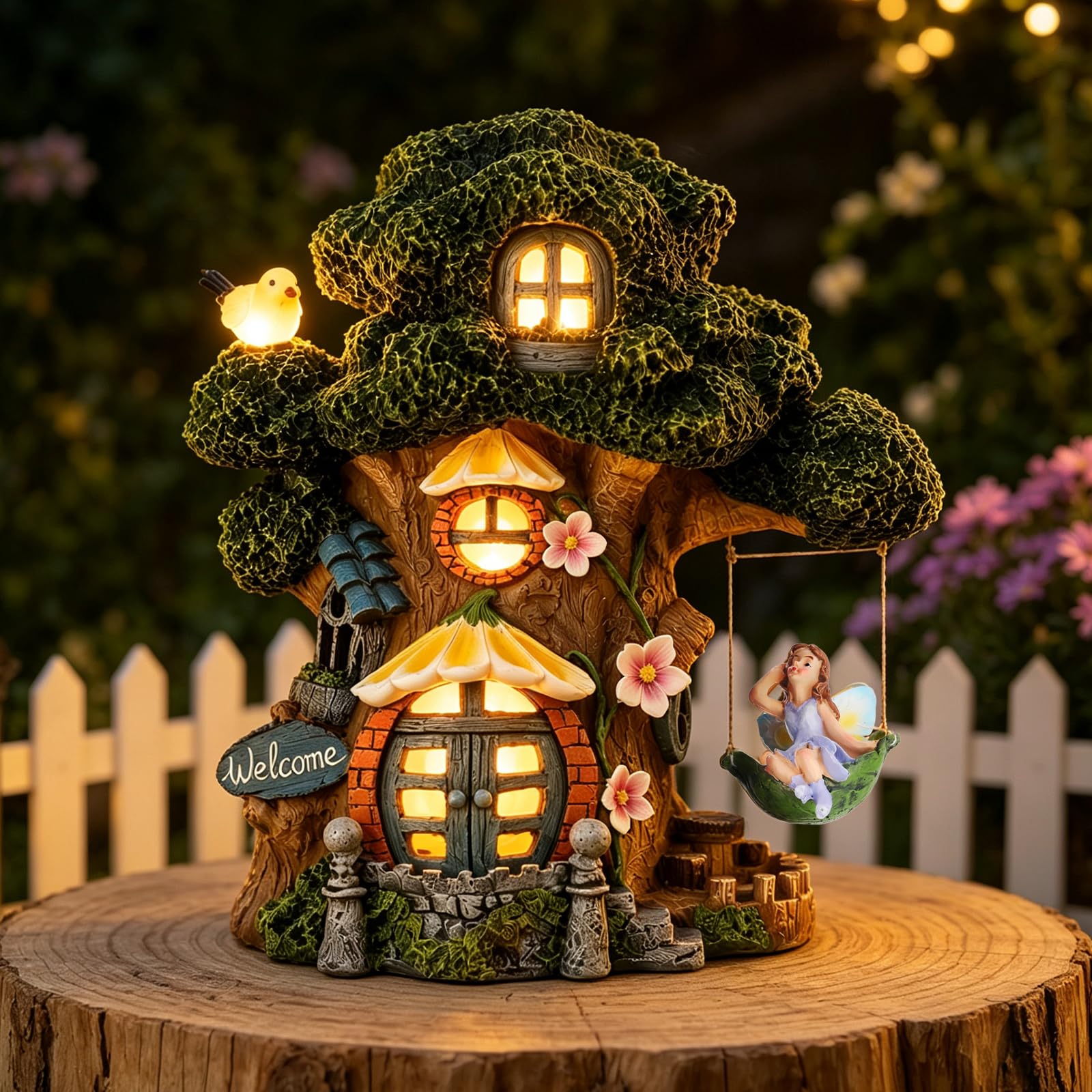 Ovewios fairy house front view showing whimsical garden charm