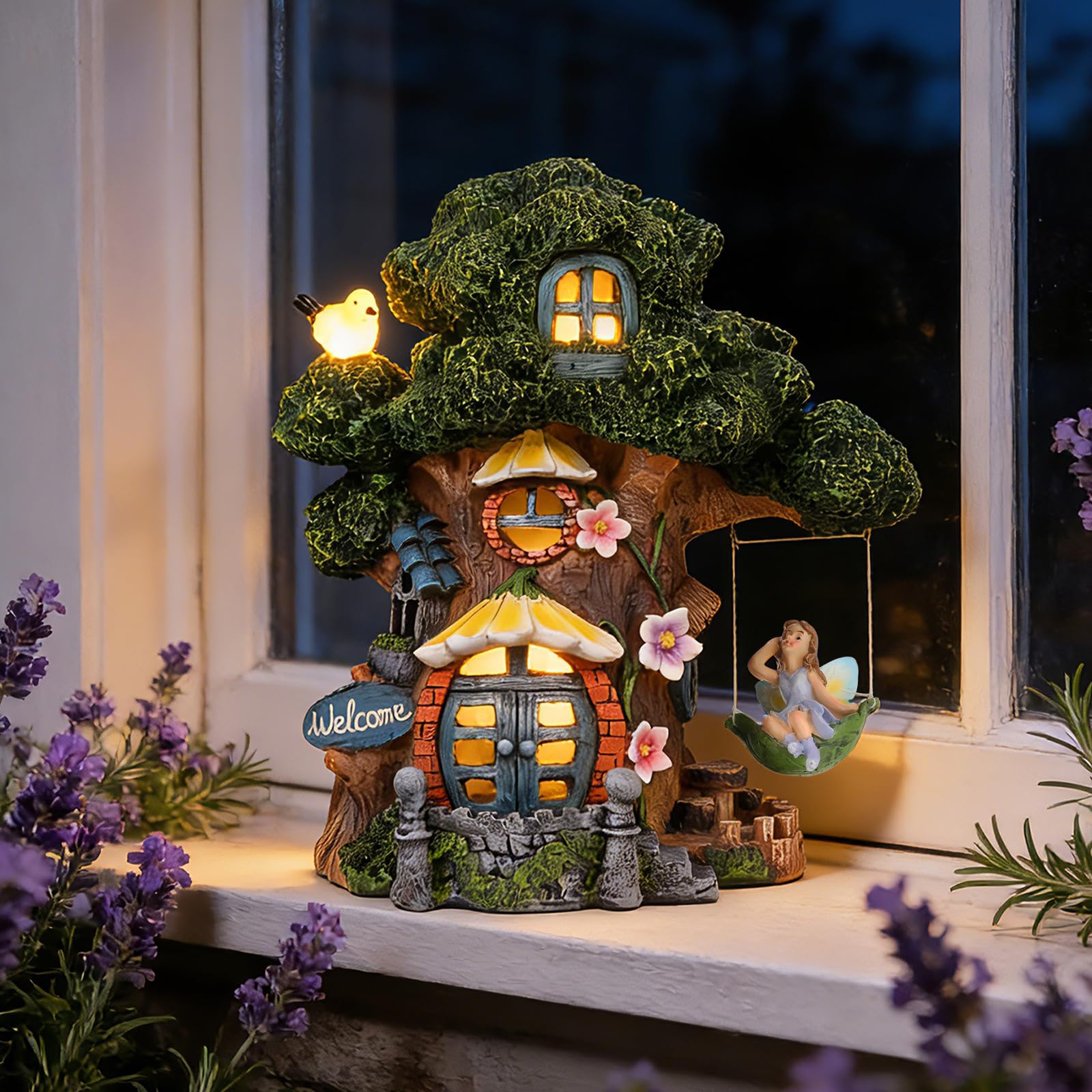 Ovewios fairy house glowing at night creating cozy atmosphere