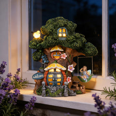 Ovewios fairy house glowing at night creating cozy atmosphere