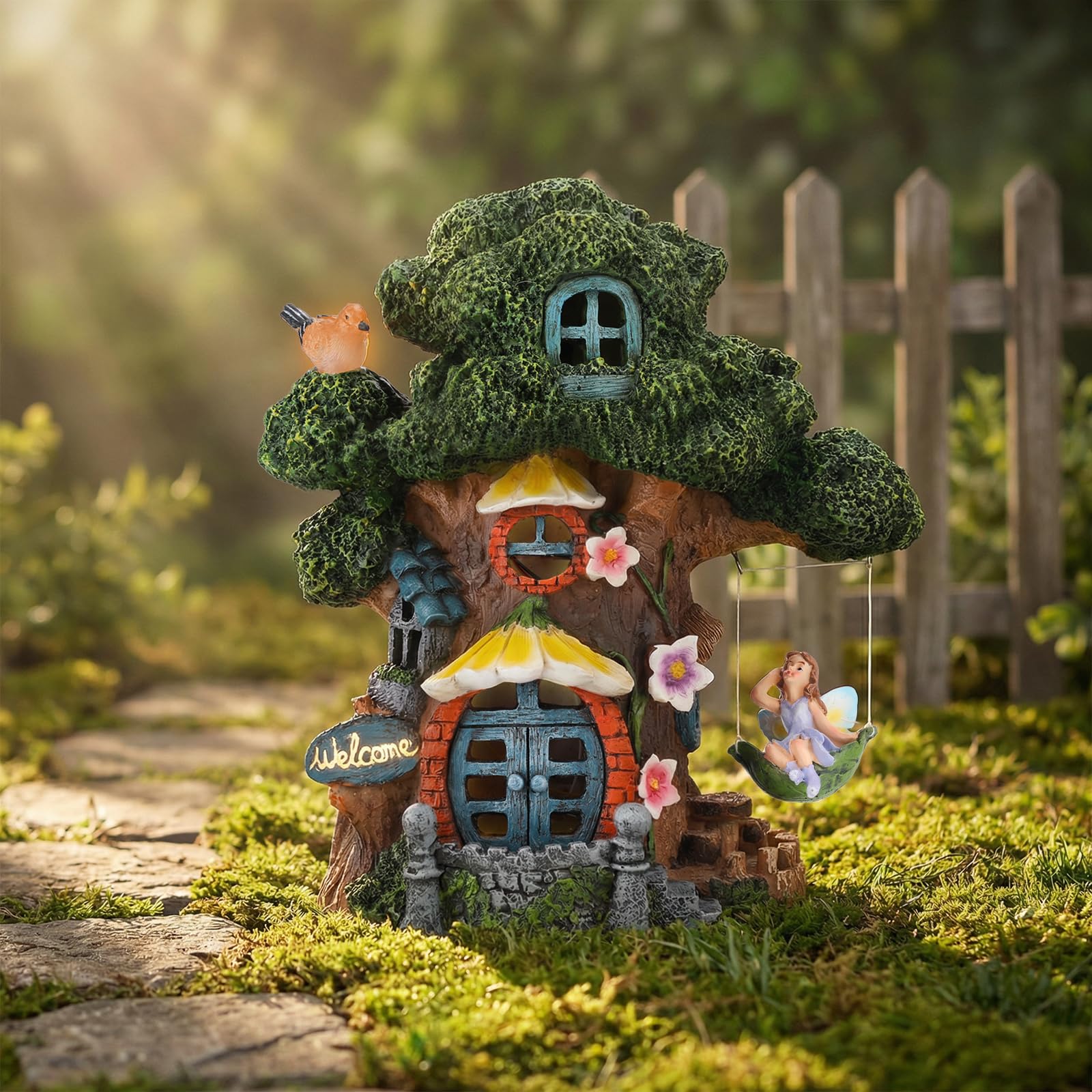 Ovewios resin tree stump cottage close-up highlighting textured finish