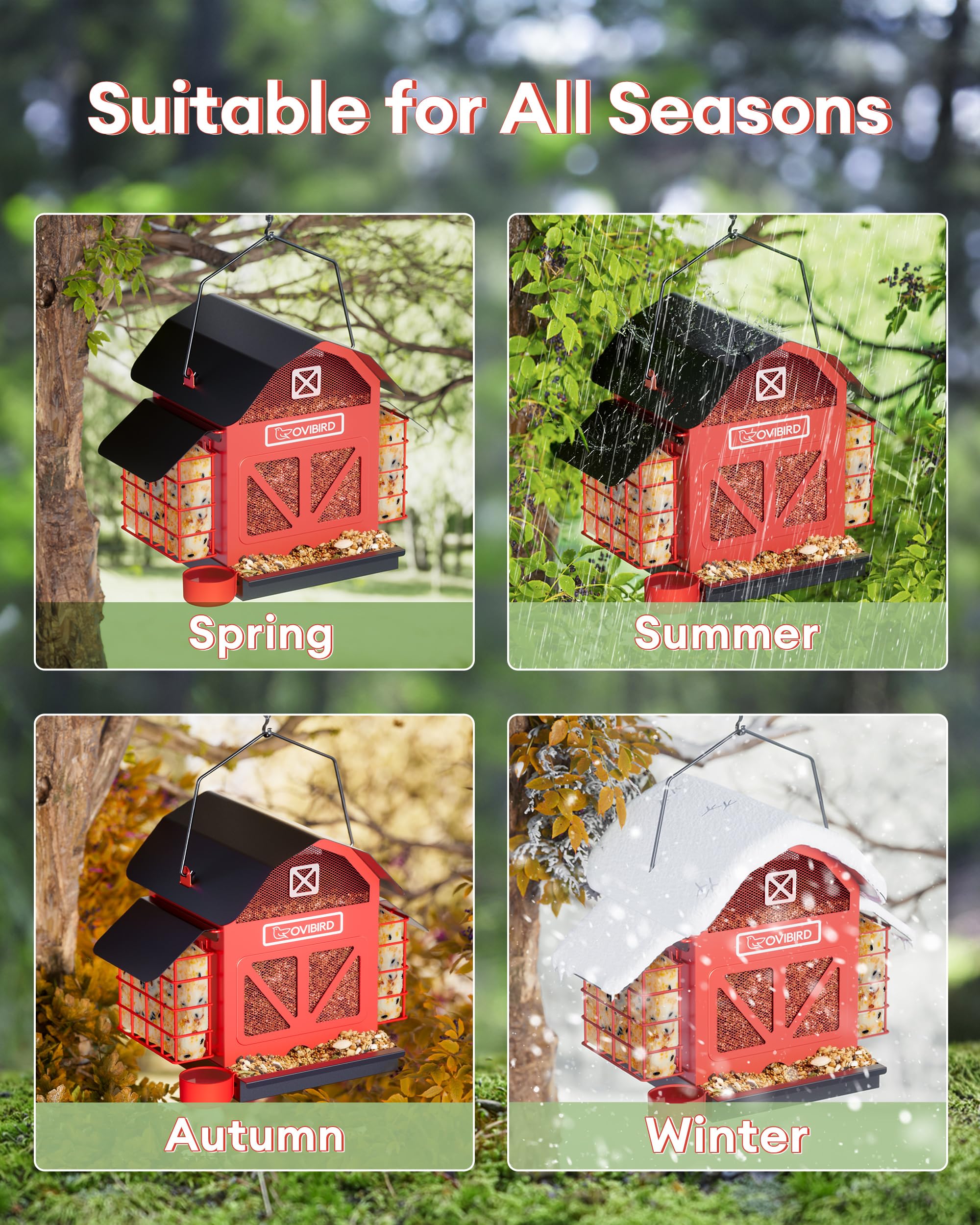 OVIBIRD hanging in garden on hook demonstrating outdoor placement and appeal