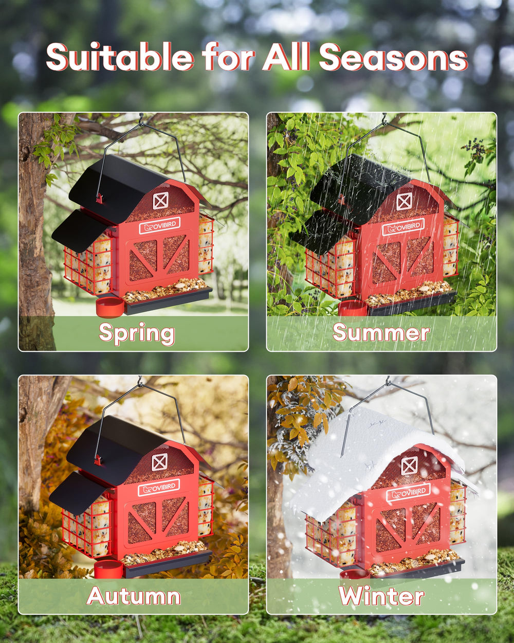 OVIBIRD hanging in garden on hook demonstrating outdoor placement and appeal