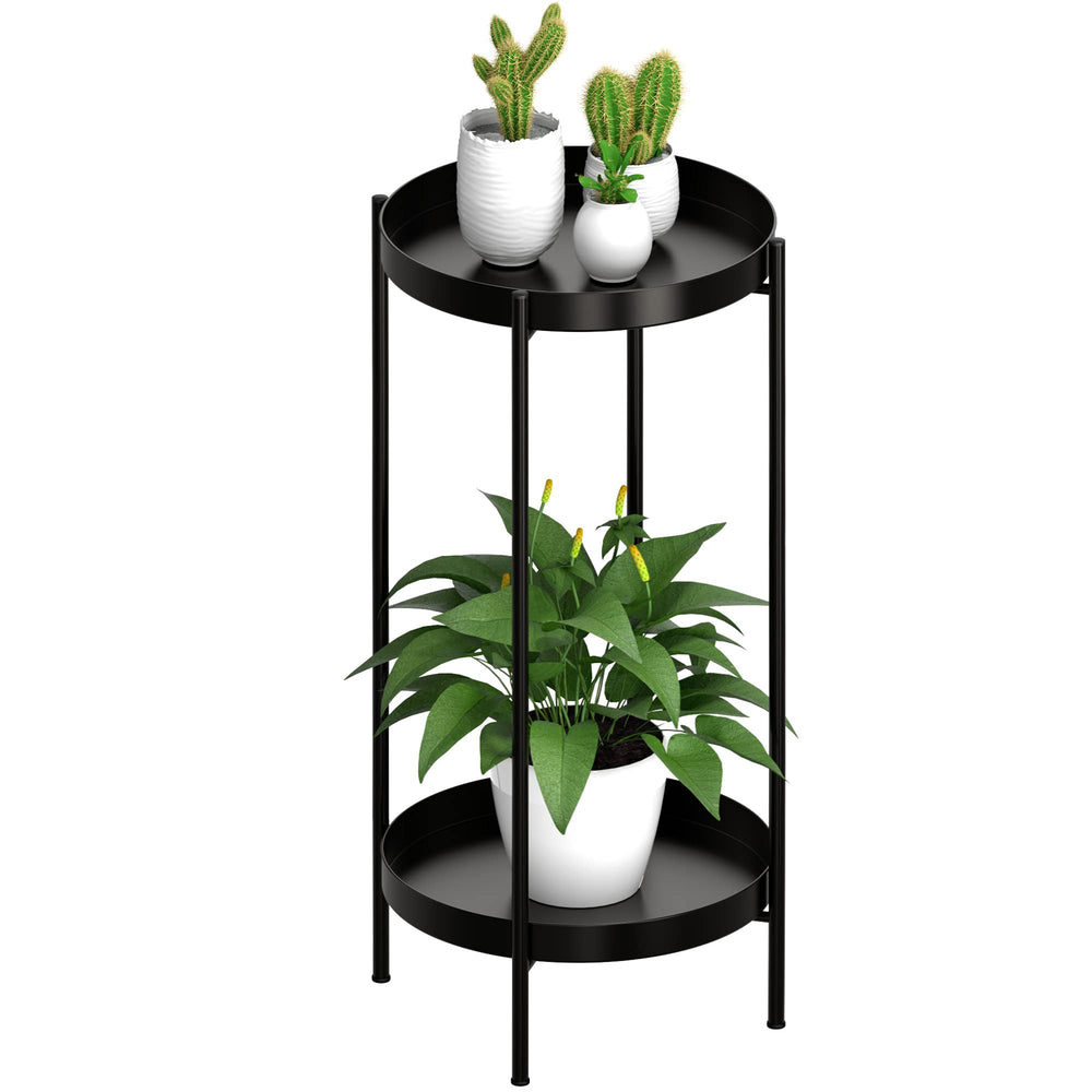 OVICAR front view of two-tier plant stand showing compact footprint and style