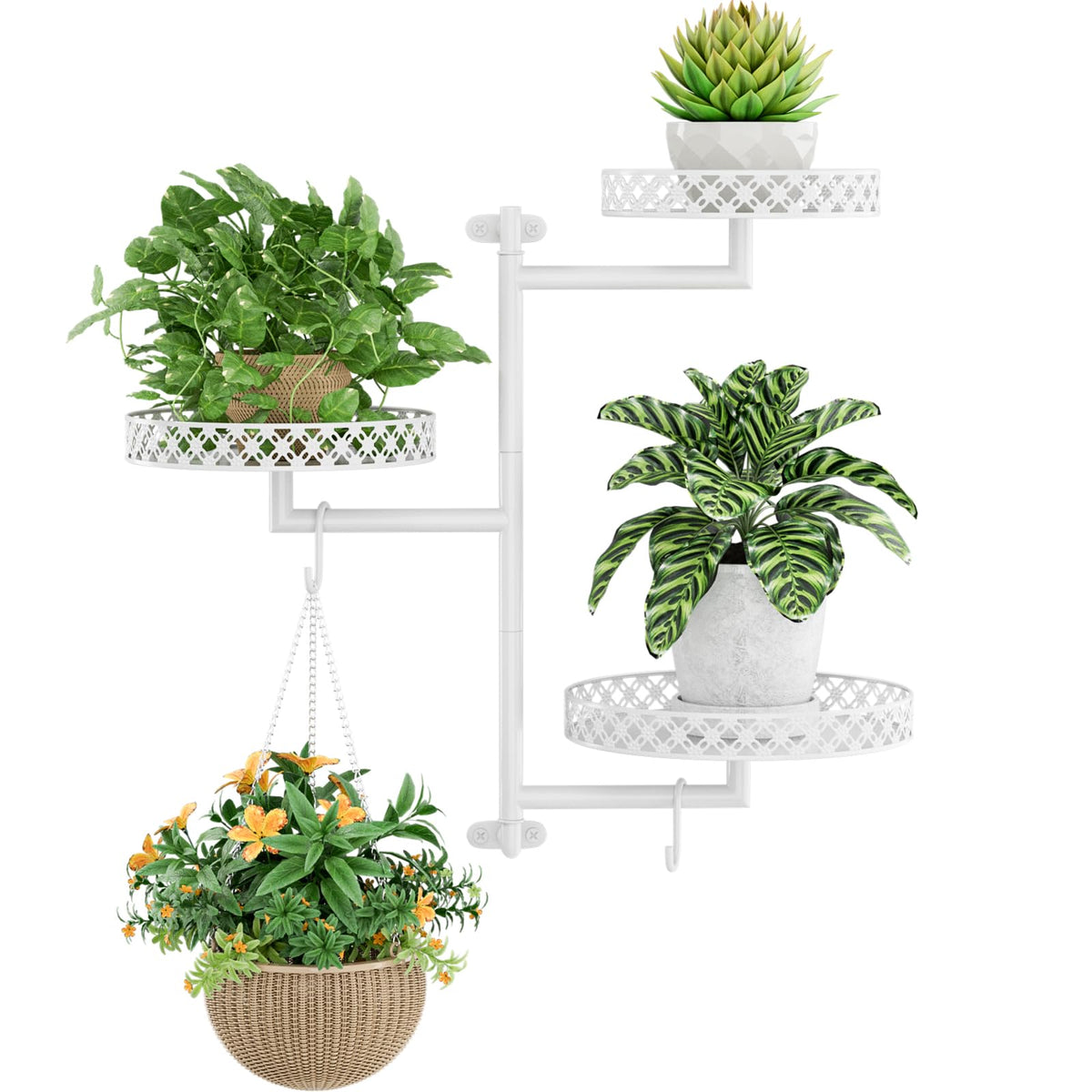 OVICAR front view white plant shelf showing three tiers and tidy display benefit