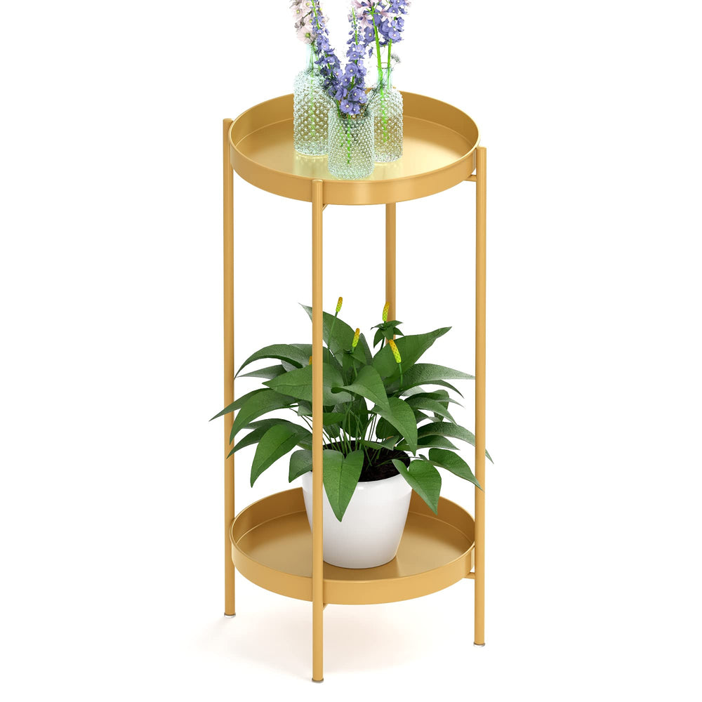 OVICAR front view of two-tier plant stand showing compact footprint and display benefit