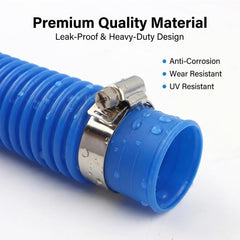 Ovrimelle hose connection close-up with clamp illustrating tight leak-resistant seal benefit