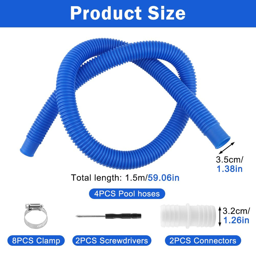 Ovrimelle full-length 59 inch hose displayed to show correct pool pump reach and fit