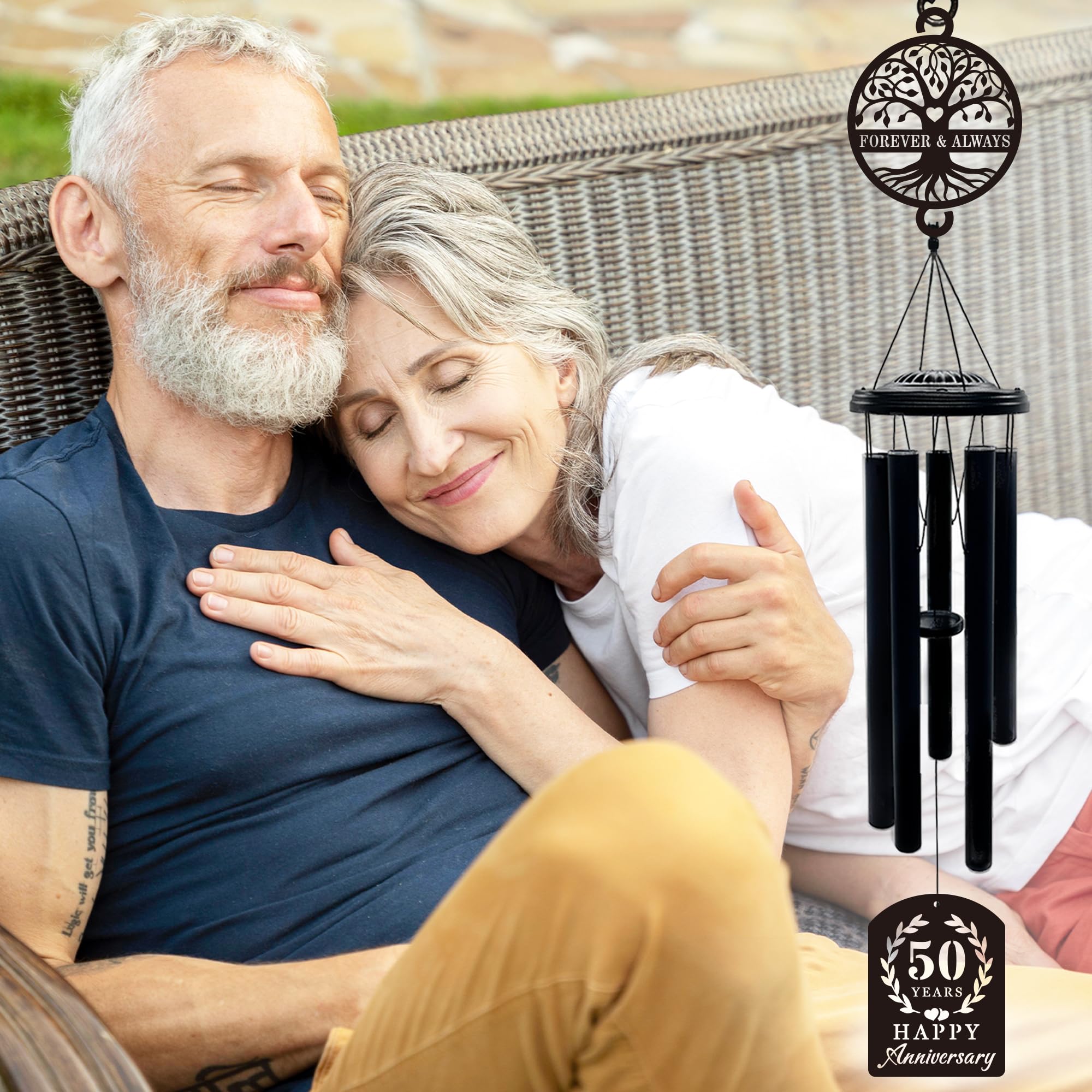 OWFCBEI wind chime hung in a garden offering decorative charm and gentle movement benefit: outdoor focal accent