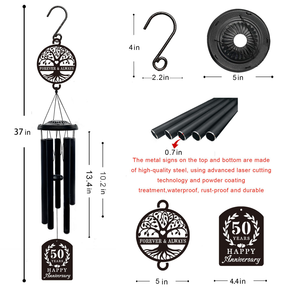 OWFCBEI wind chime on a patio with soft sunlight showing lifestyle appeal benefit: enhances outdoor living spaces