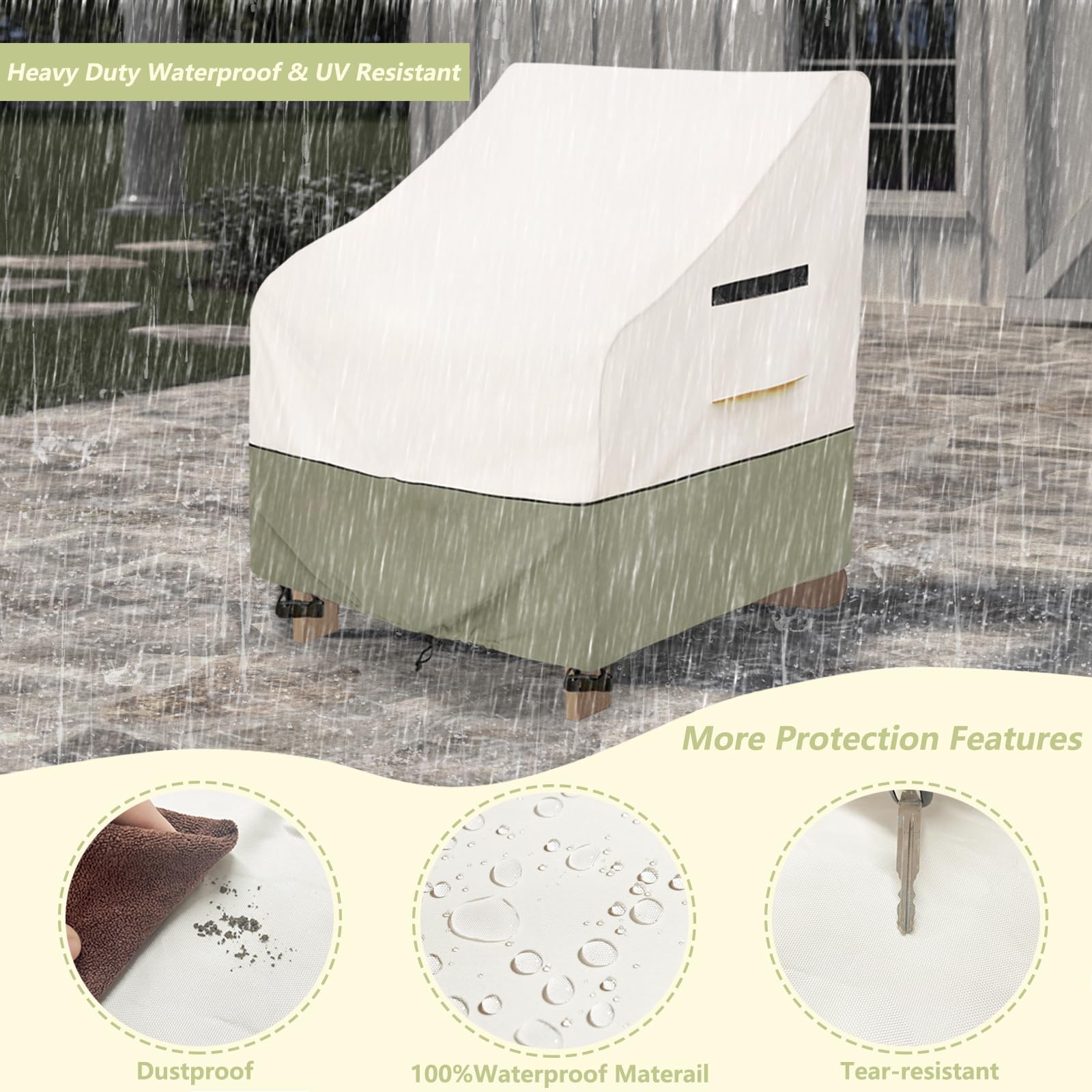 Owlcover fitted on Adirondack chair demonstrating weather protection in use