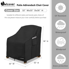 Owlcover rear profile on Adirondack chair demonstrating full back protection