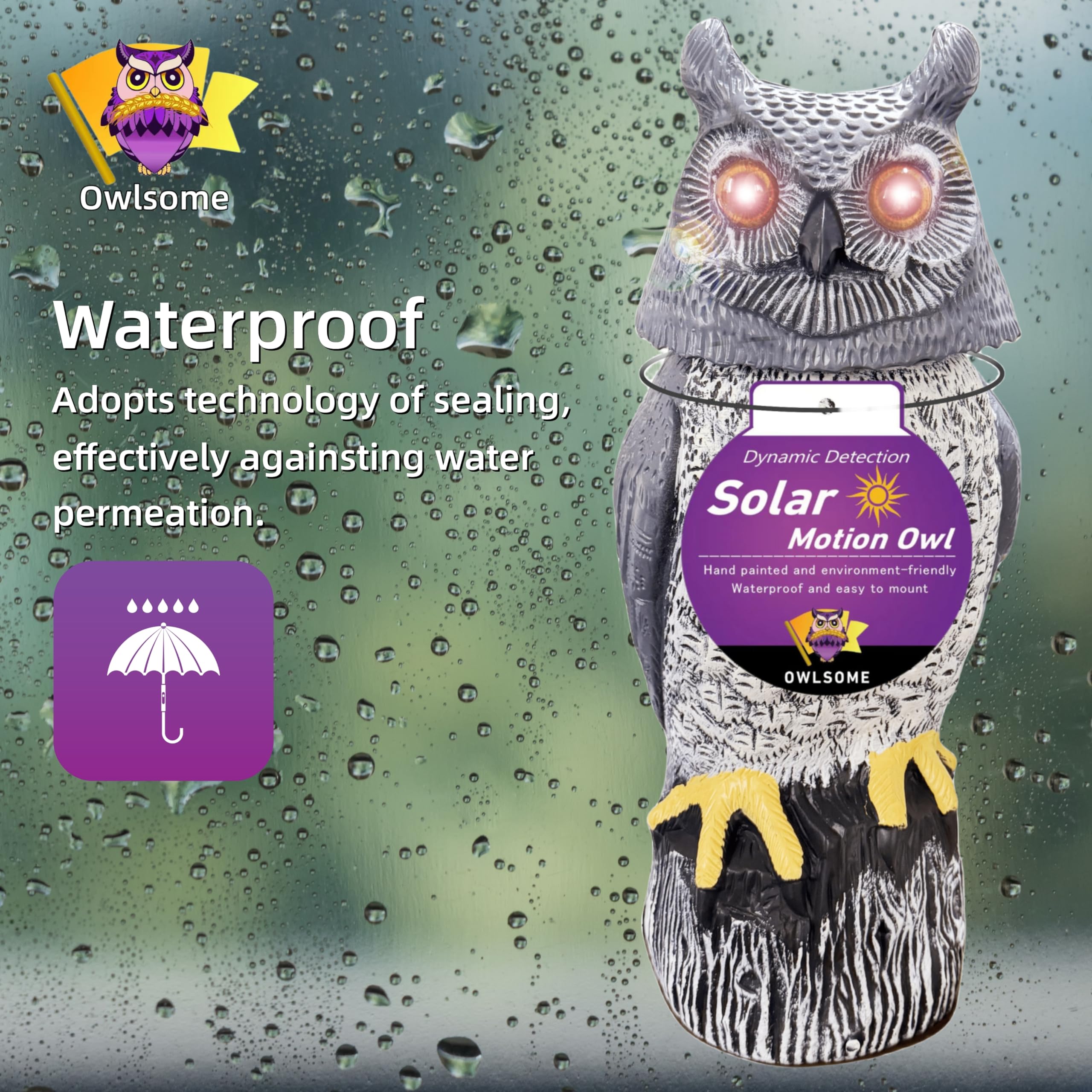 Owlsome colored flashing eyes at night for visible garden lighting benefit