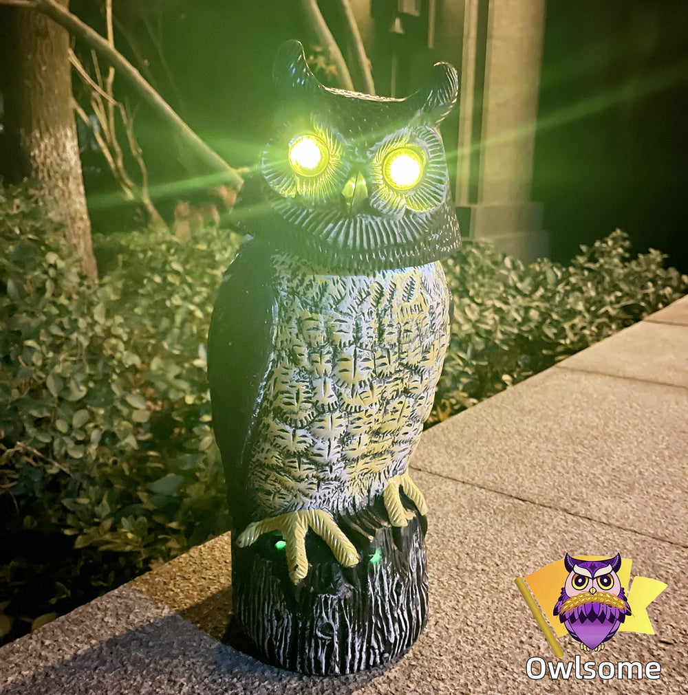 Owlsome rotating head in motion demonstrating responsive garden protection