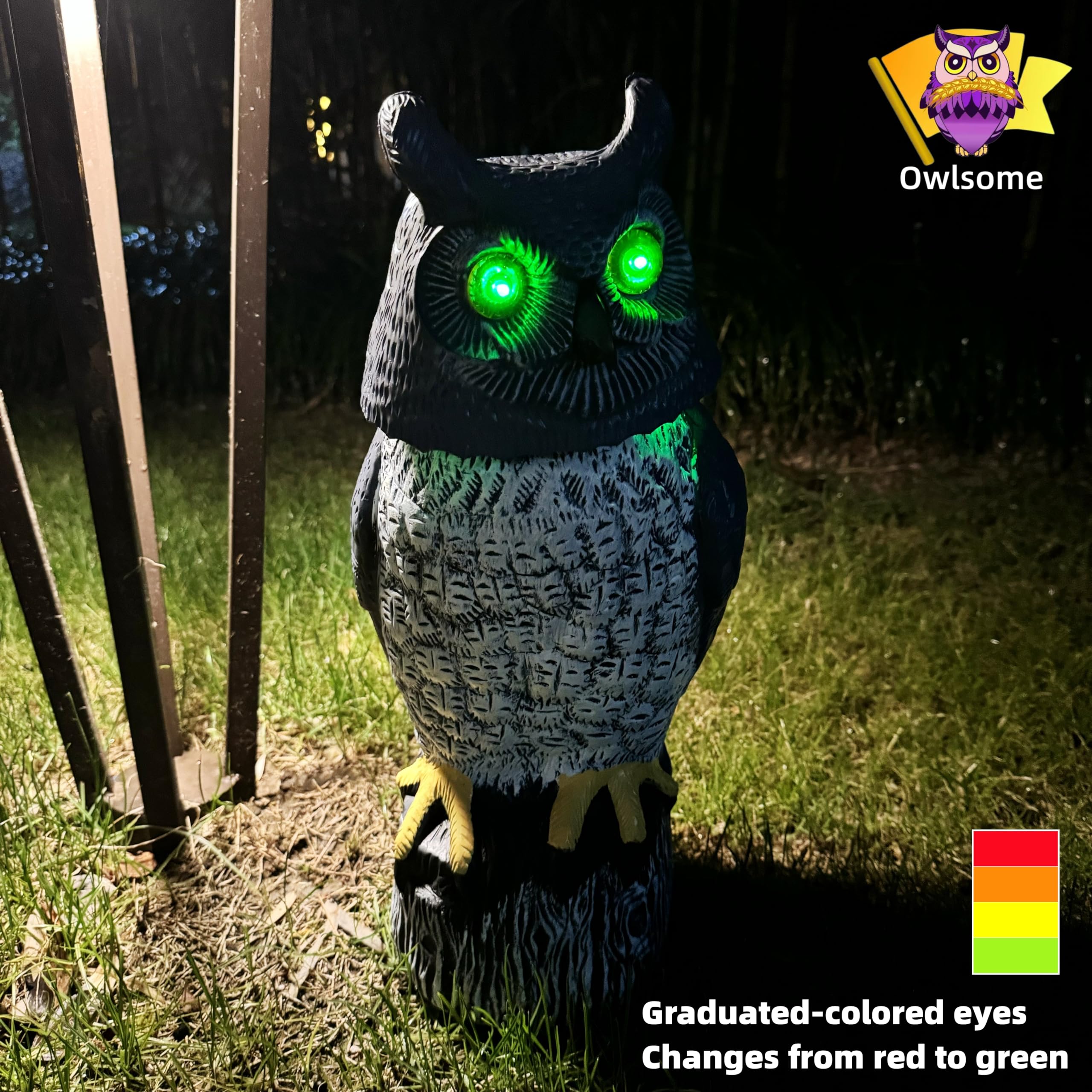 Owlsome on post size scale illustrating ideal garden placement