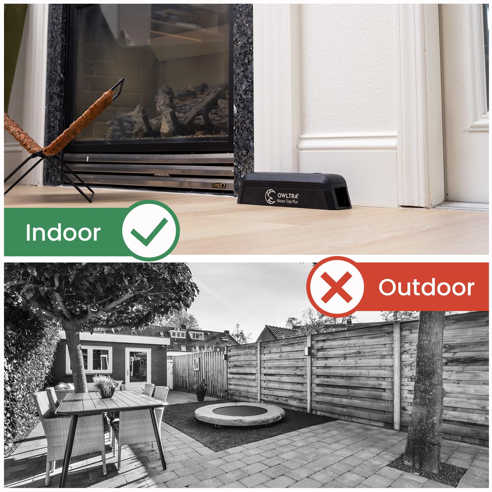 OWLTRA EMZ Plus positioned under kitchen cabinet illustrating discreet home use and safety