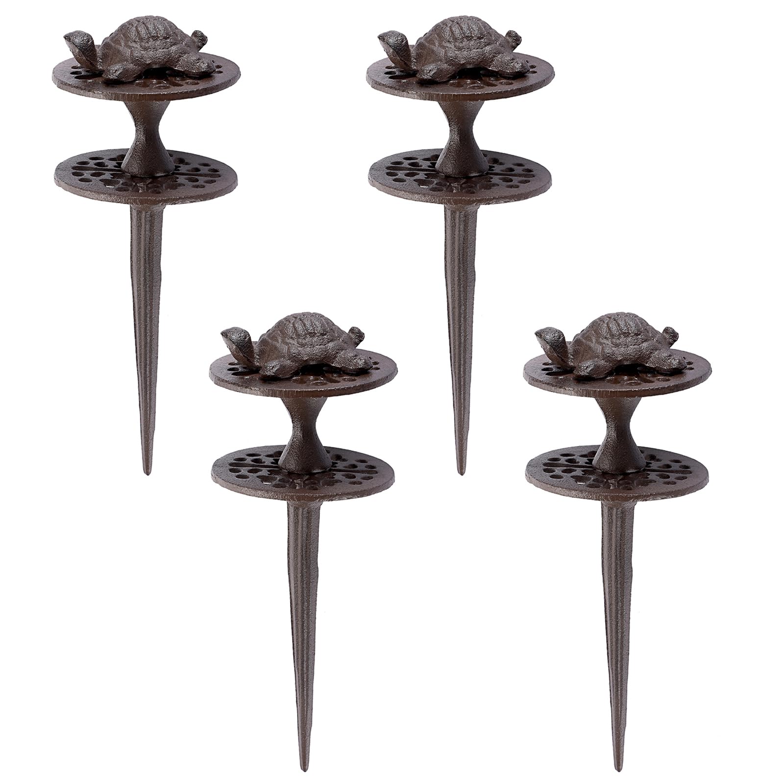 OwnMy front view of four cast iron hose guide stakes showing sturdy design and value