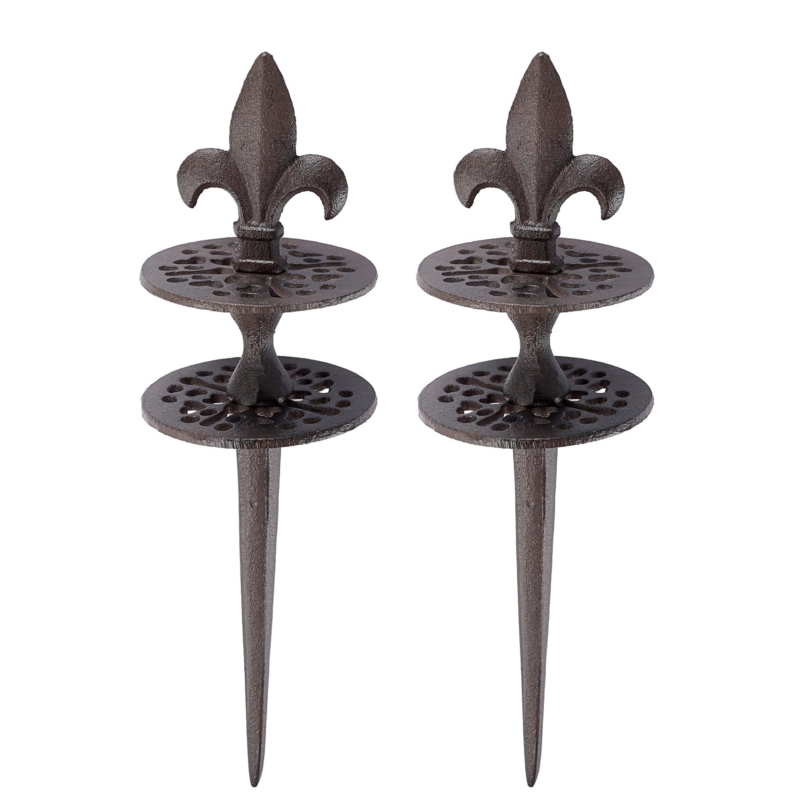 OwnMy front view of two cast iron hose guides showing decorative spear tips and durable build
