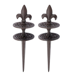 OwnMy front view of two cast iron hose guides showing decorative spear tips and durable build
