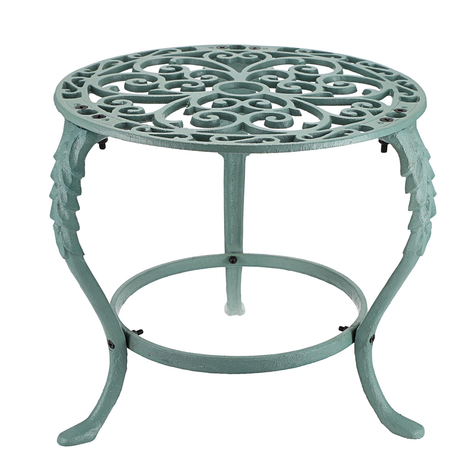 OwnMy cast iron plant stand front view showing sturdy tripod base and decorative top, adds vintage charm