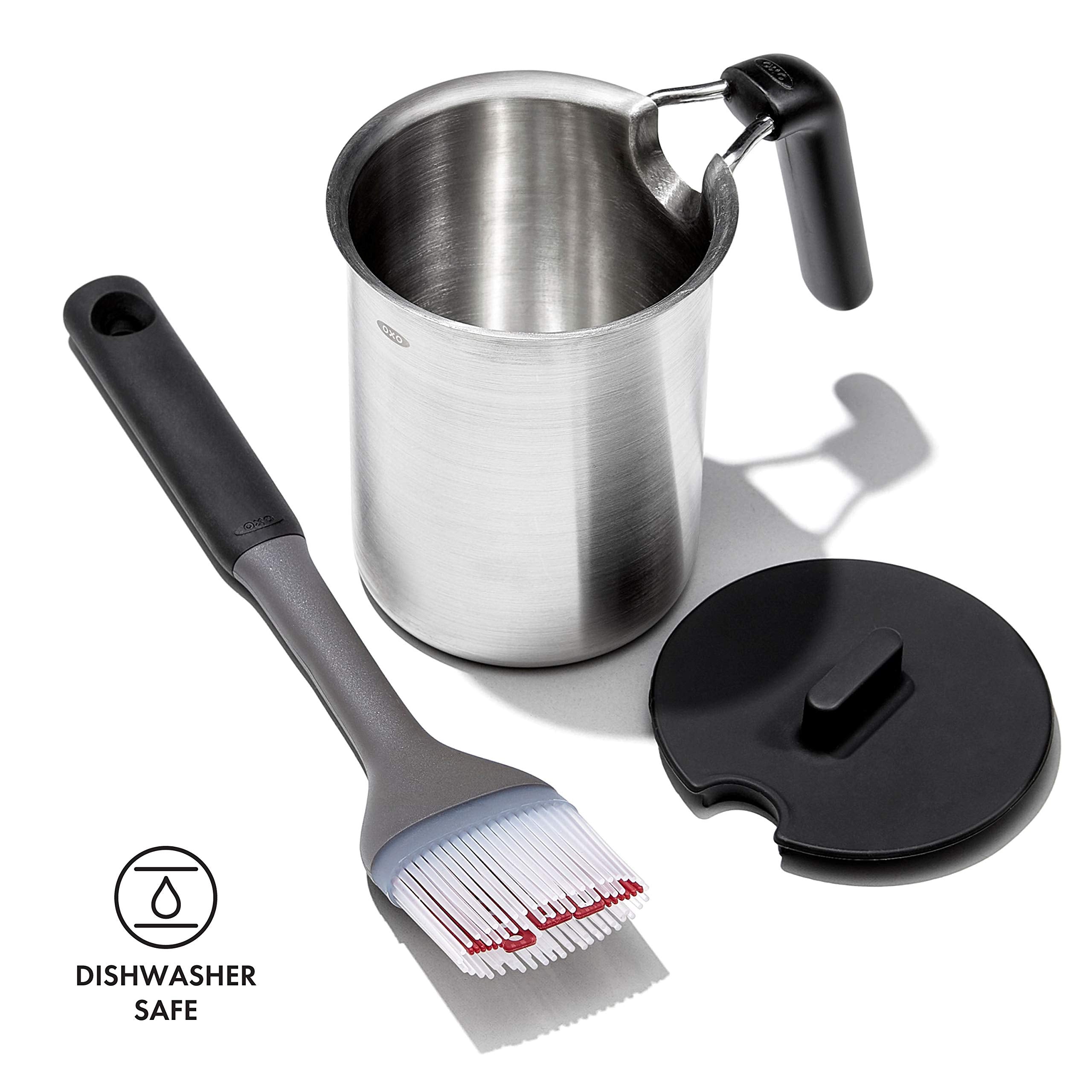 OXO non-slip handle close-up providing secure grip for safer grill-side use