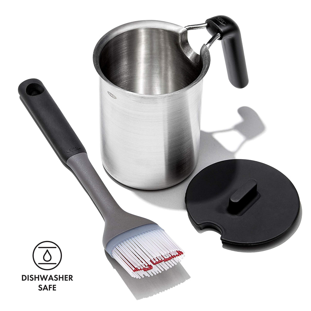 OXO non-slip handle close-up providing secure grip for safer grill-side use