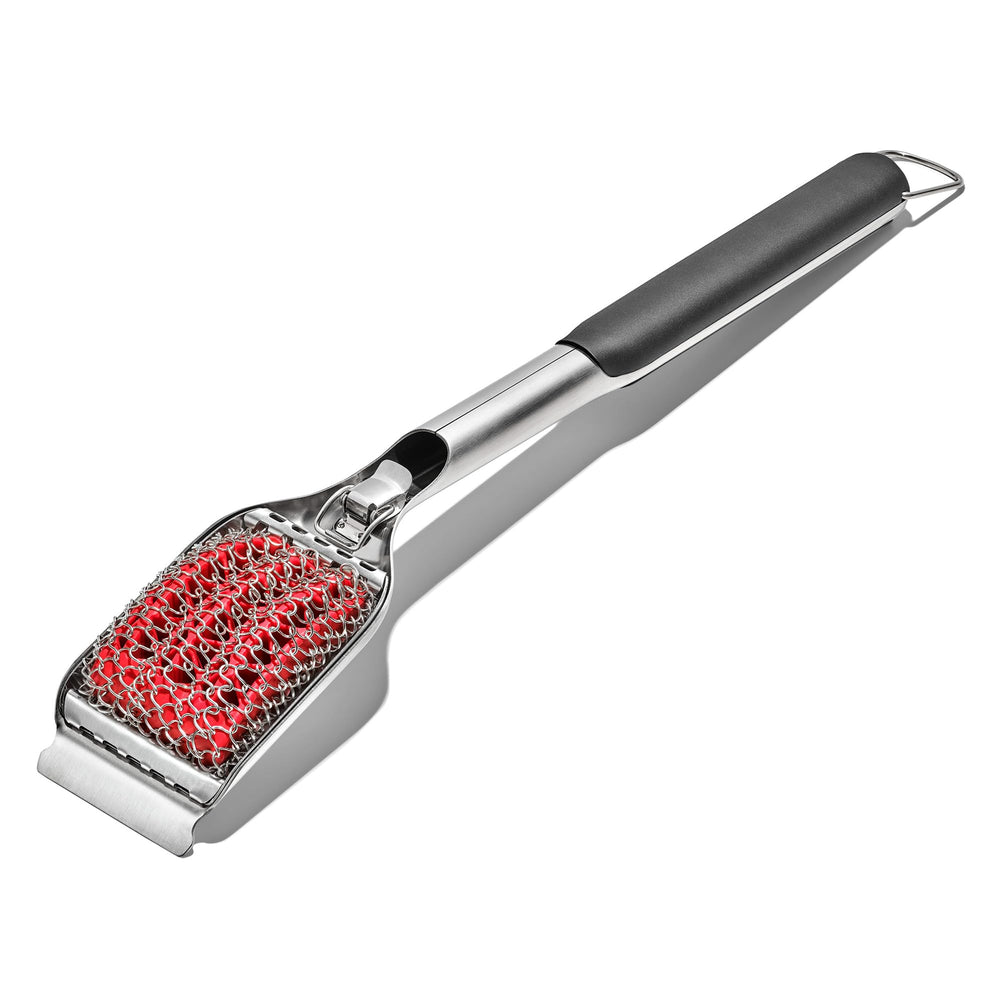 OXO close-up stainless steel coils and silicone detail for thorough residue removal