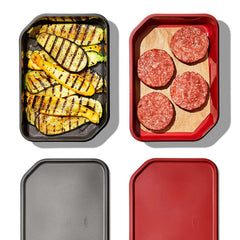 オクソアウトドア color-coded containers top view, organized ingredient staging benefit