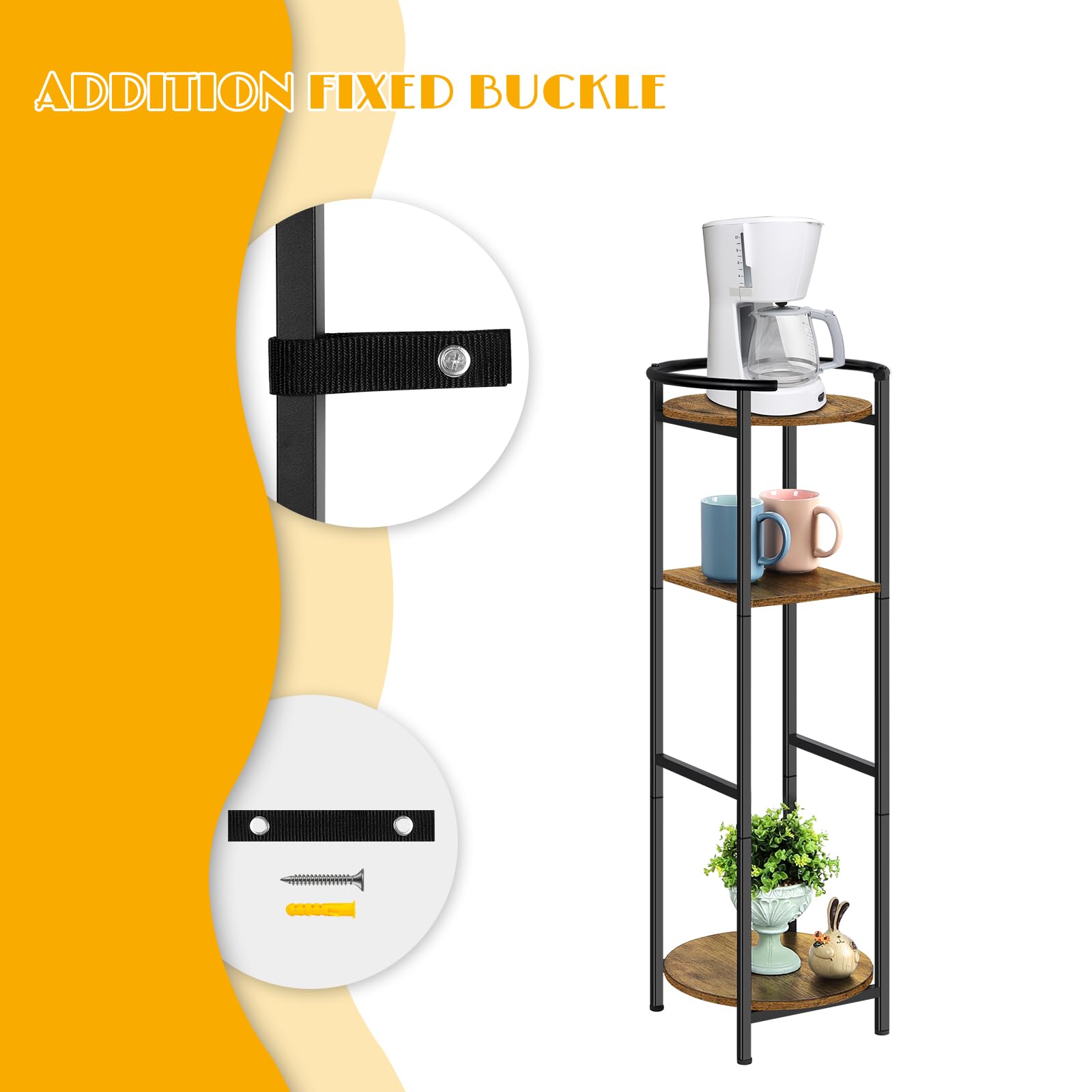OYEAL bottom shelf with a plant adding decor and extra storage benefit