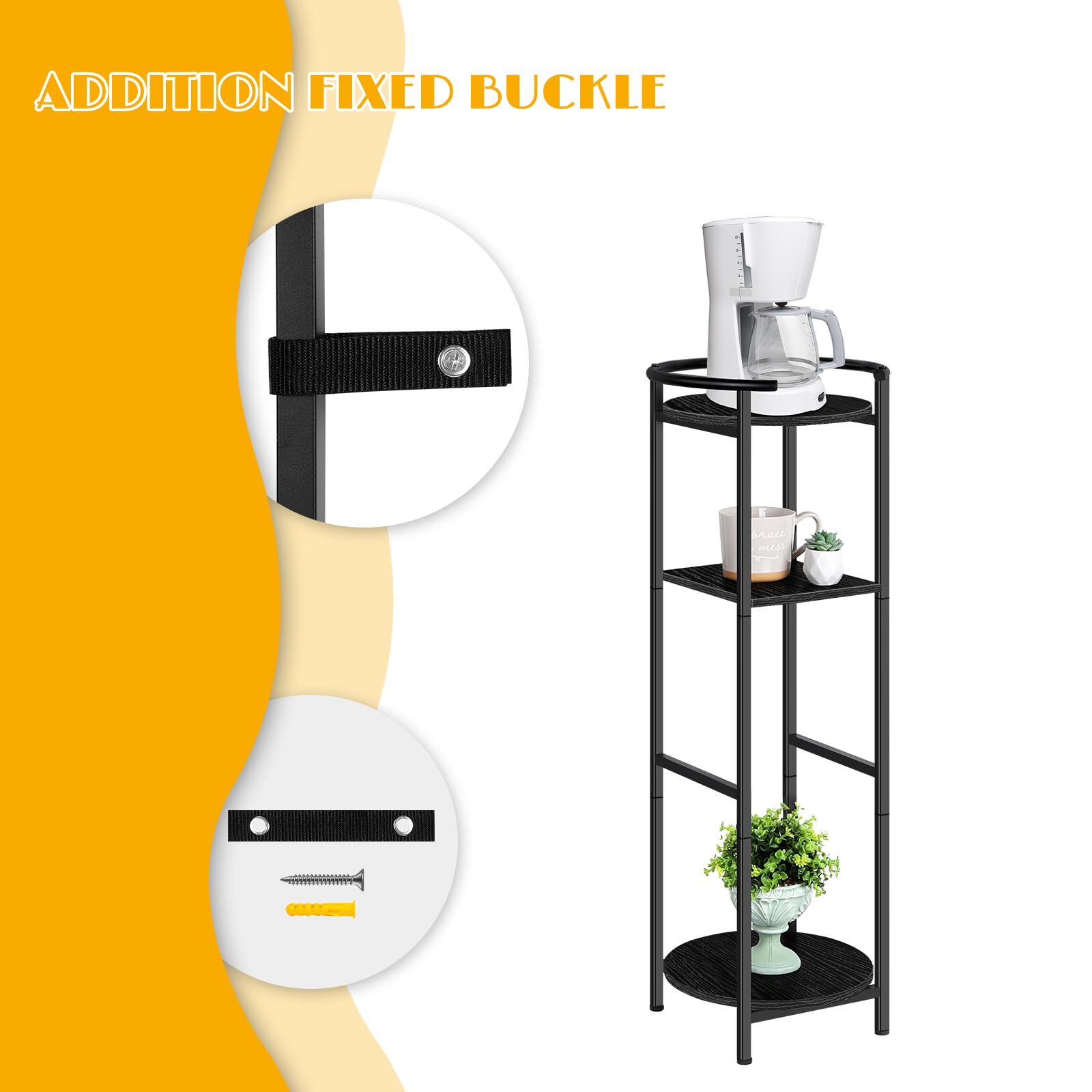OYEAL middle shelf holding cups and accessories for quick countertop access