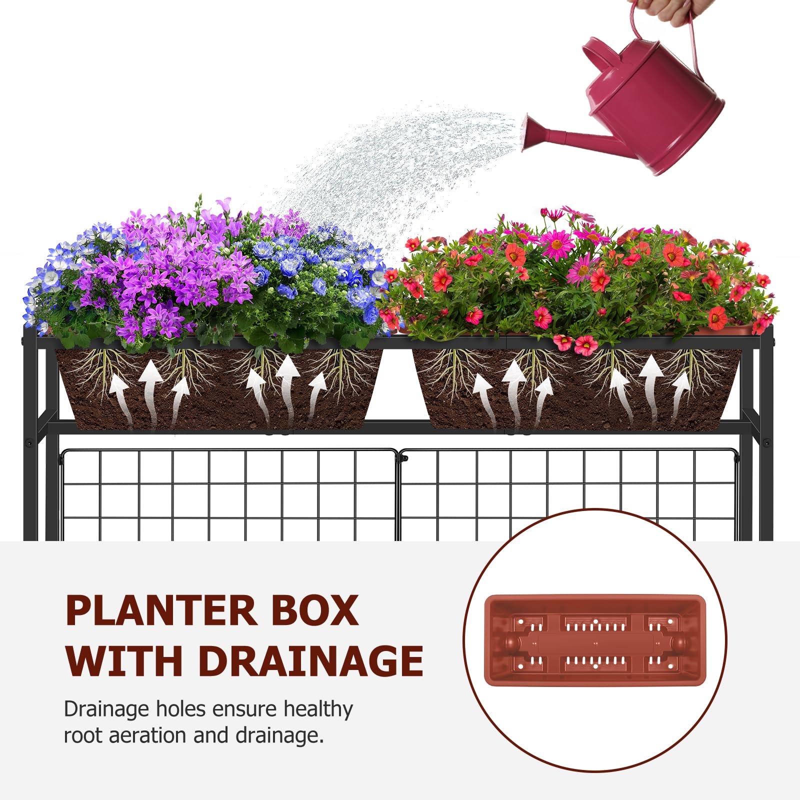OYEAL close-up of plastic planter box texture and secure mounting points