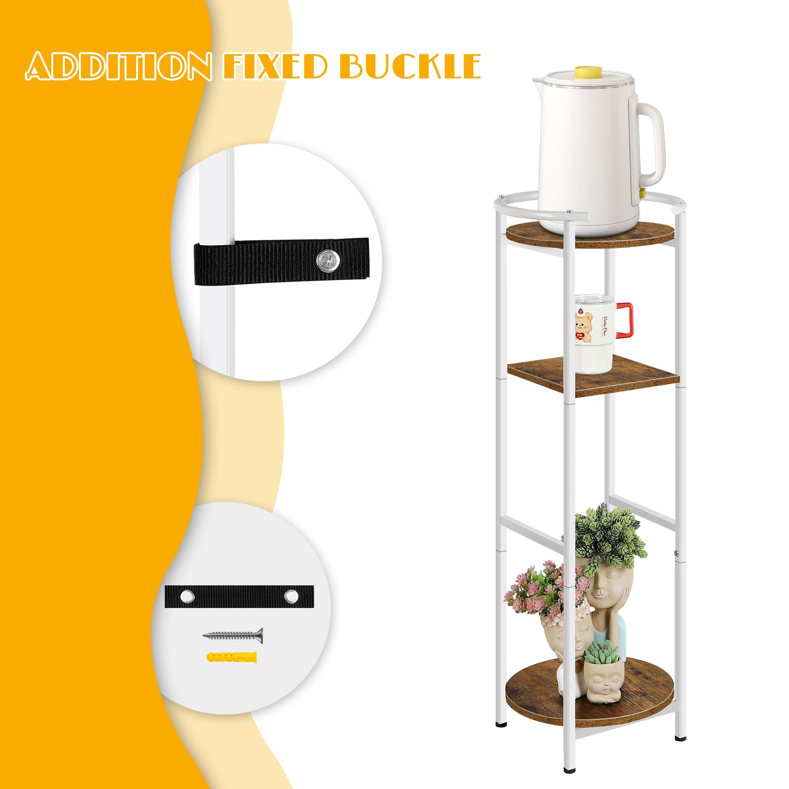 OYEAL bottom shelf storing a potted plant and extra jug for neat storage
