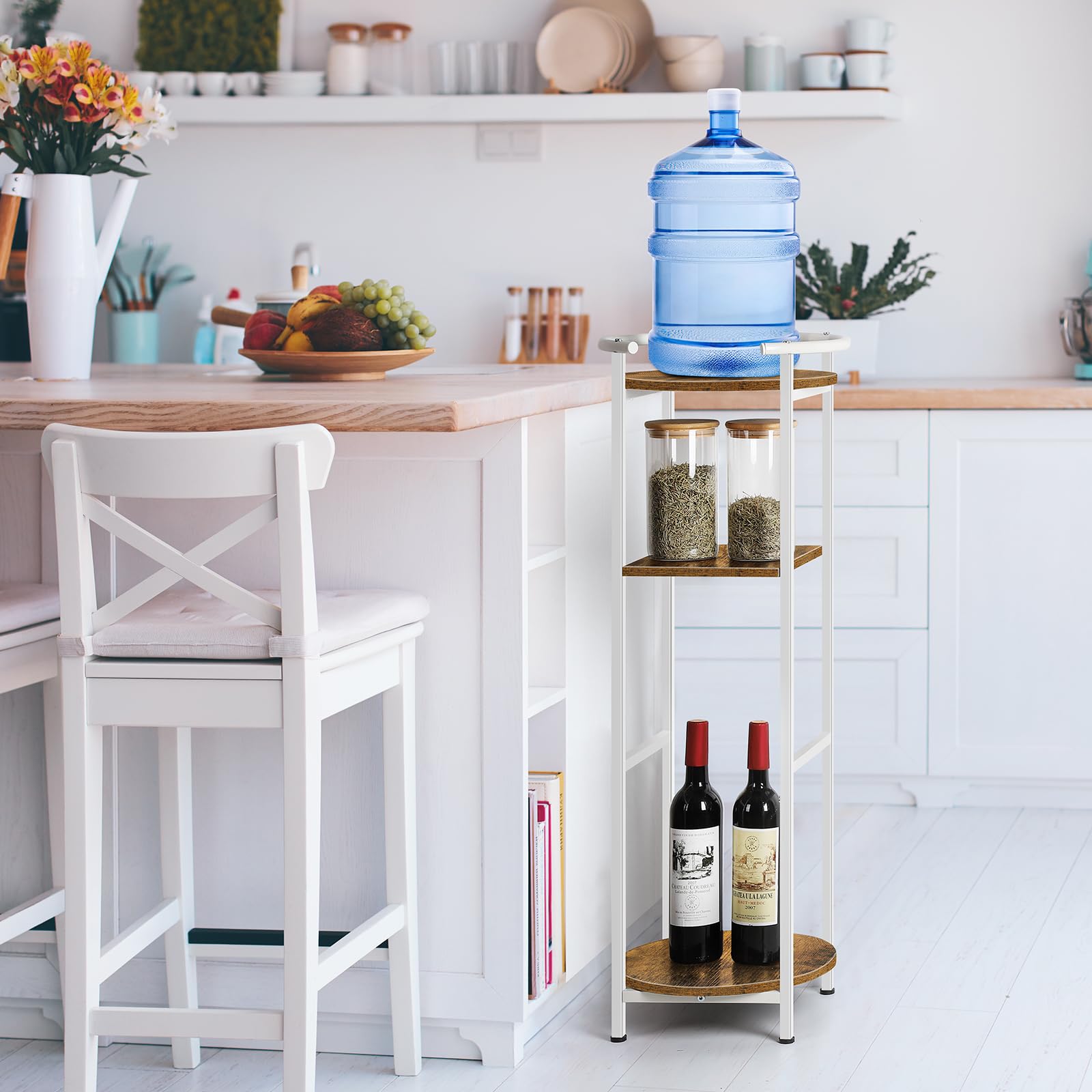 OYEAL stand next to counter showing height scale and ergonomic pouring benefit