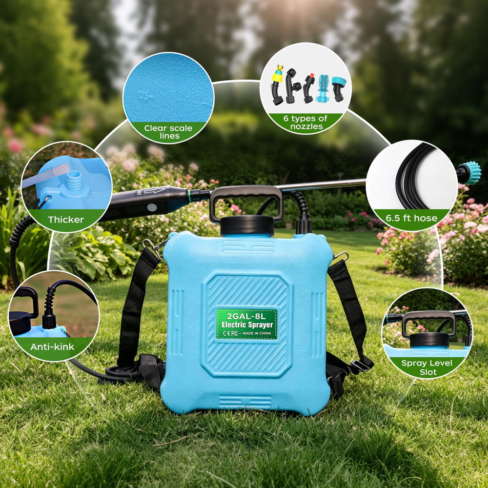 OYES sprayer next to a gallon jug to show compact 2-gallon capacity and portability