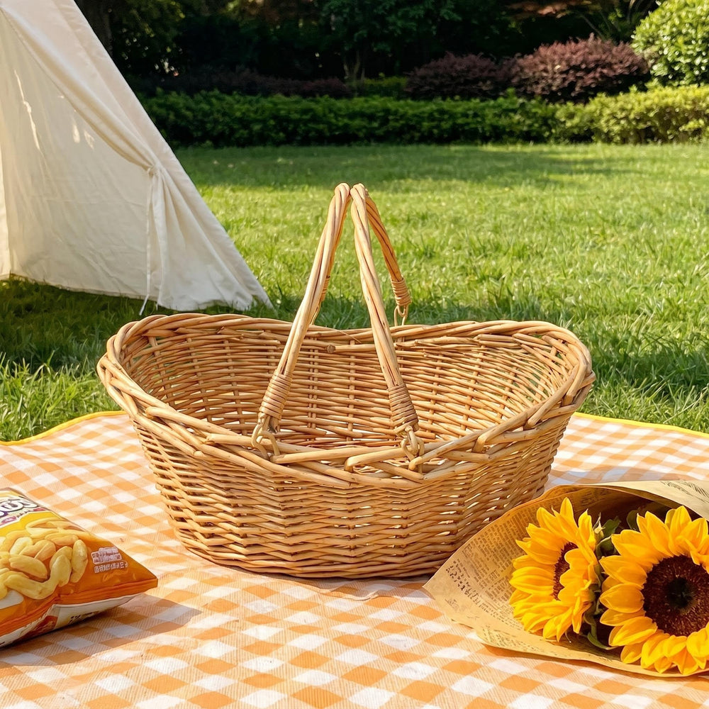 OYPEIP basket beside wine bottle showing scale and practical capacity